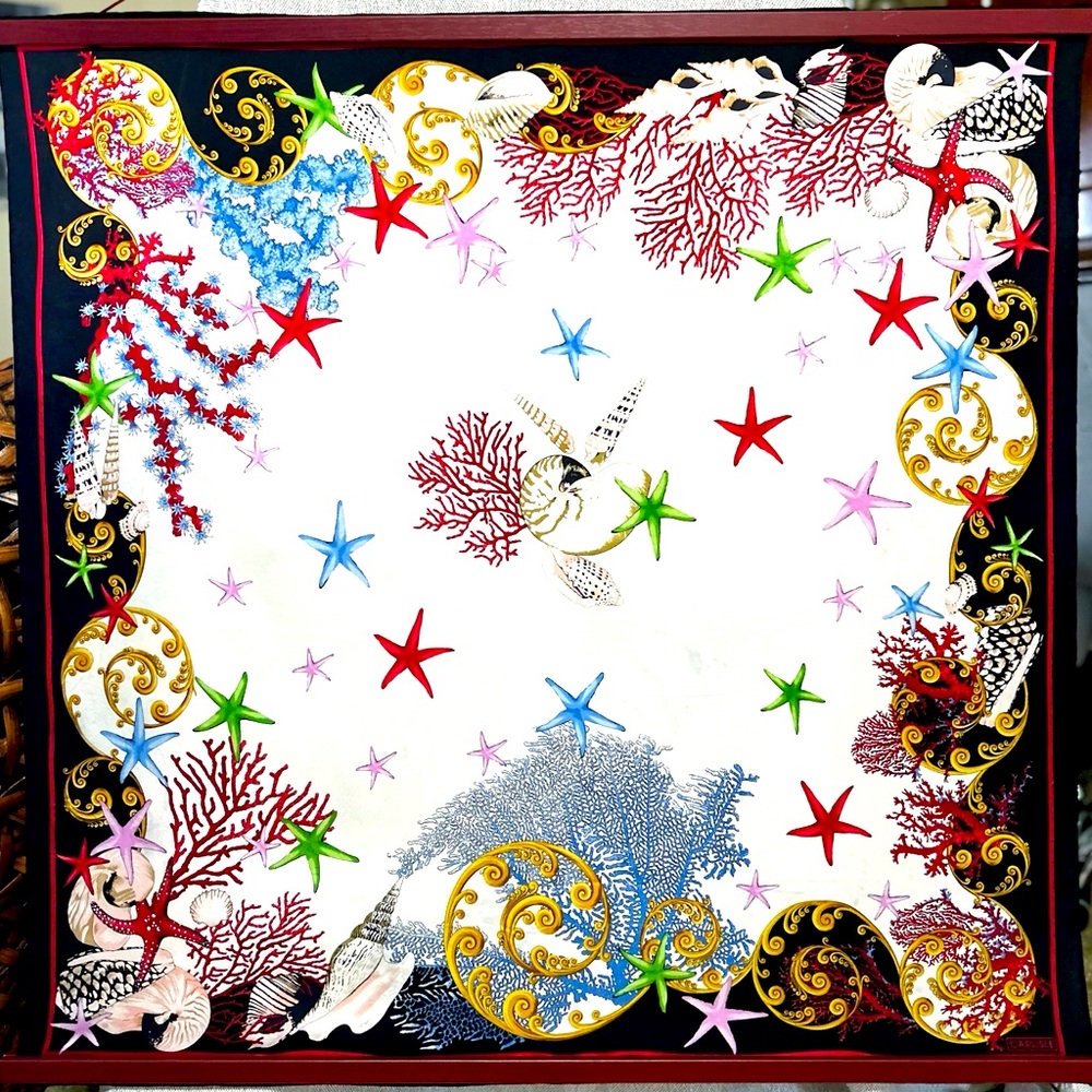 Rare Carlisle 100% Silk Twill Scarf Shawl 35x35 Signed Nautical, Paisley Border